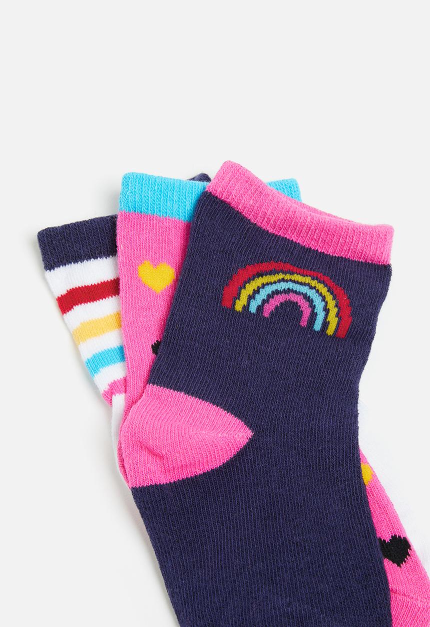 MINOTI - Girls 3 pack hearts rainbow socks - multi