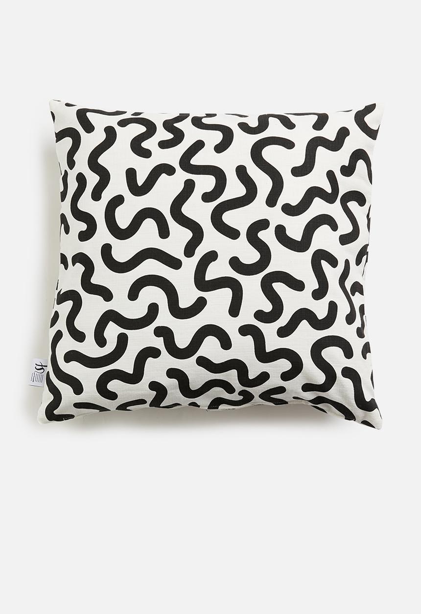 Sixth Floor - Squigg printed cushion cover - black & white