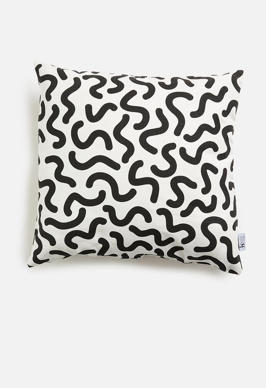 Sixth Floor - Squigg printed cushion cover - black & white