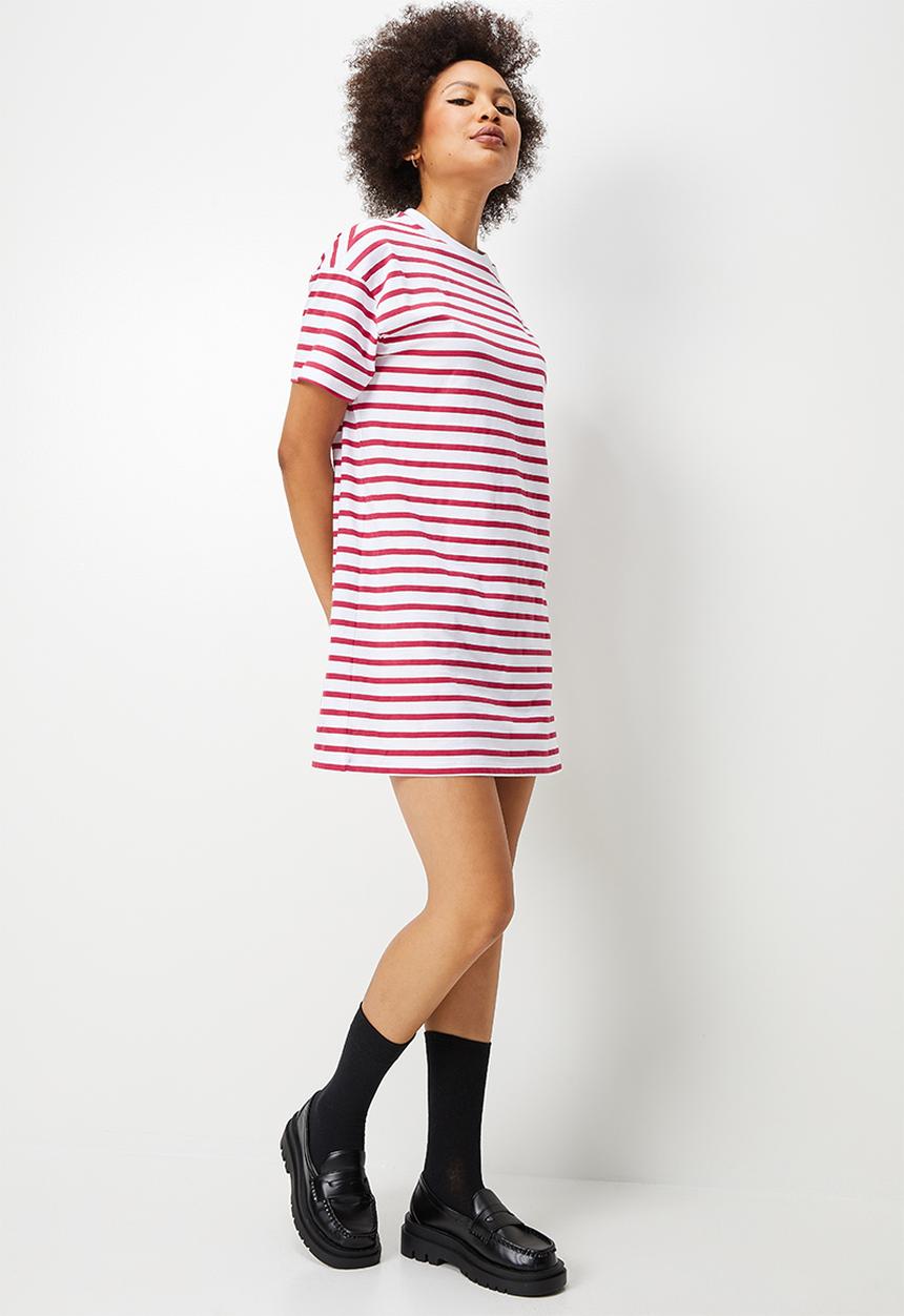Blake - Stripe T-shirt dress - red & white