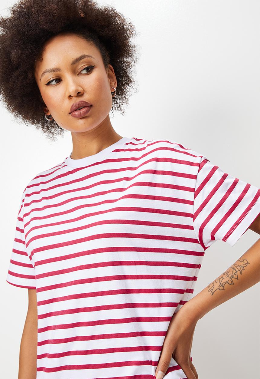 Blake - Stripe T-shirt dress - red & white