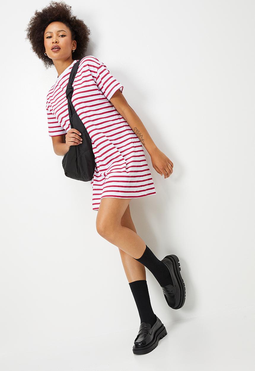 Blake - Stripe T-shirt dress - red & white