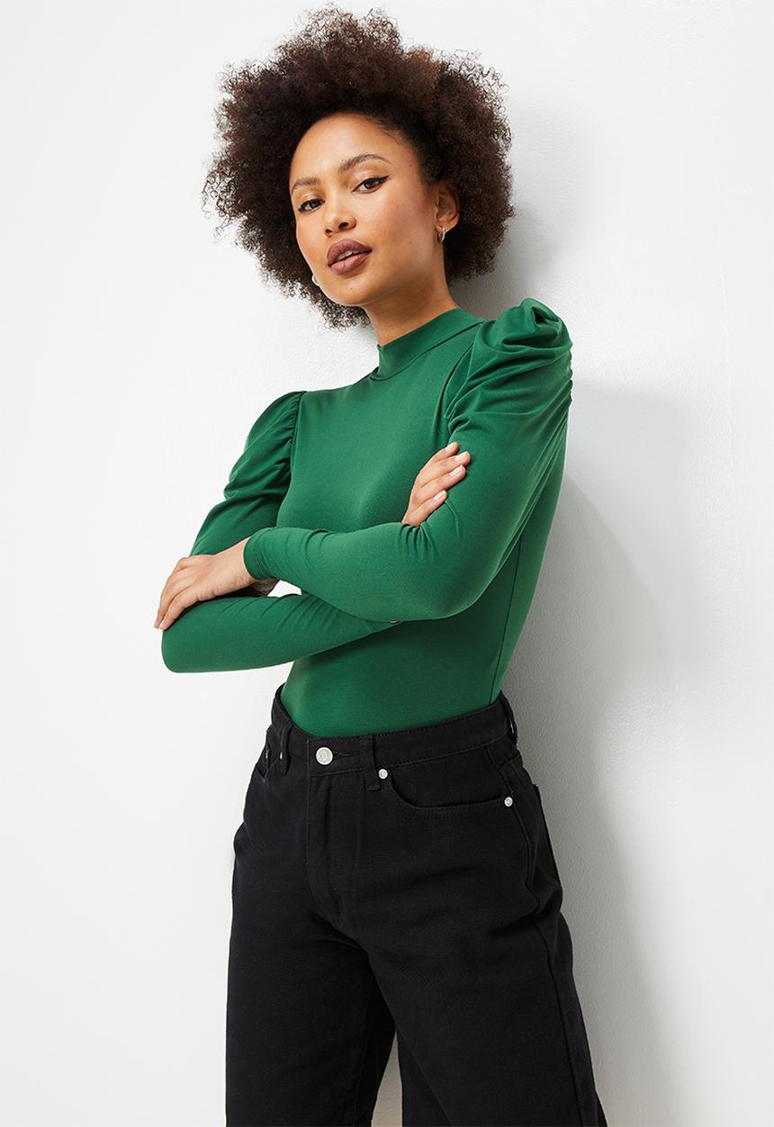 Blake - Drape sleeve bodysuit with turtleneck - emerald