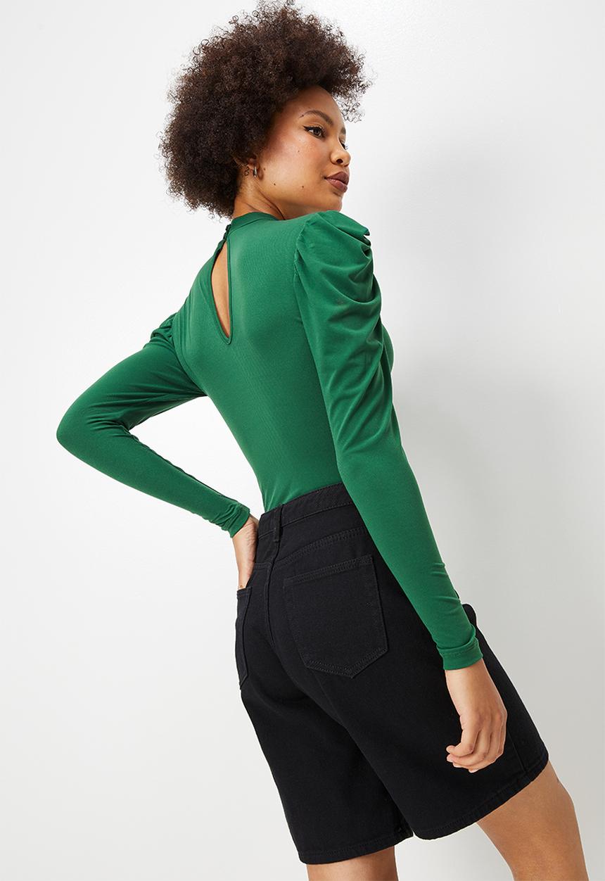 Blake - Drape sleeve bodysuit with turtleneck - emerald