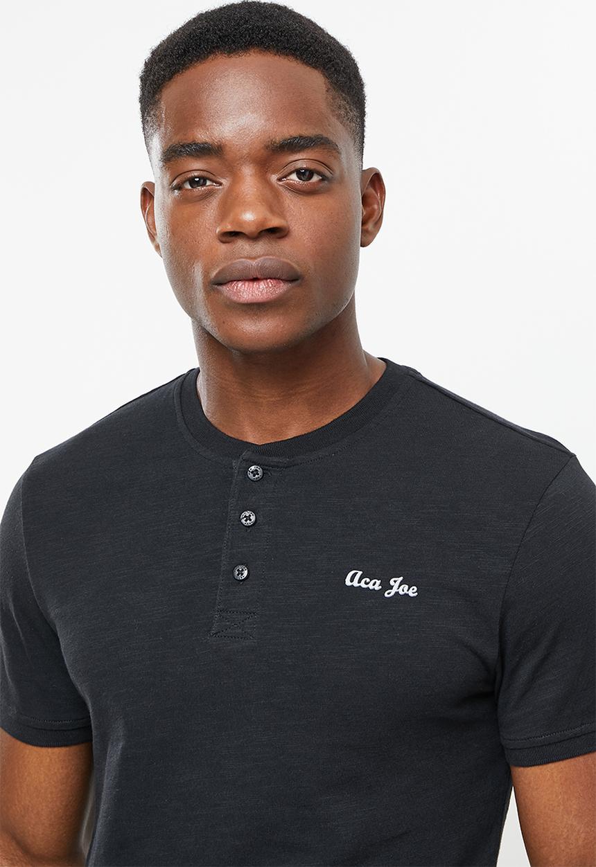 Aca Joe - Grandpa collar flock print henley - black