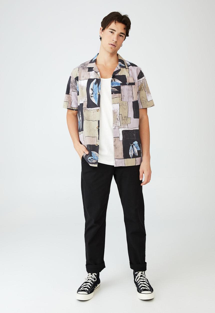 Cotton On - Riviera short sleeve shirt - maroon vintage pattern