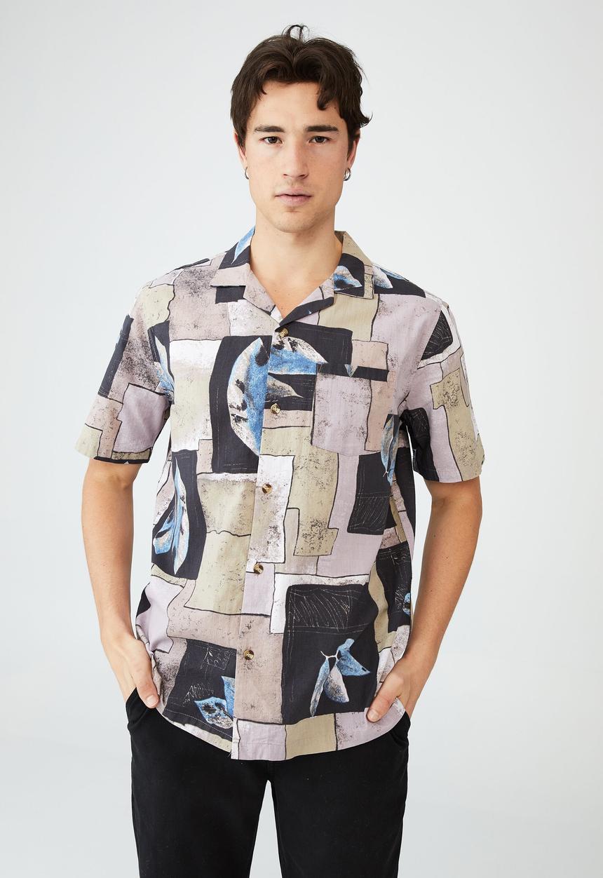 Cotton On - Riviera short sleeve shirt - maroon vintage pattern
