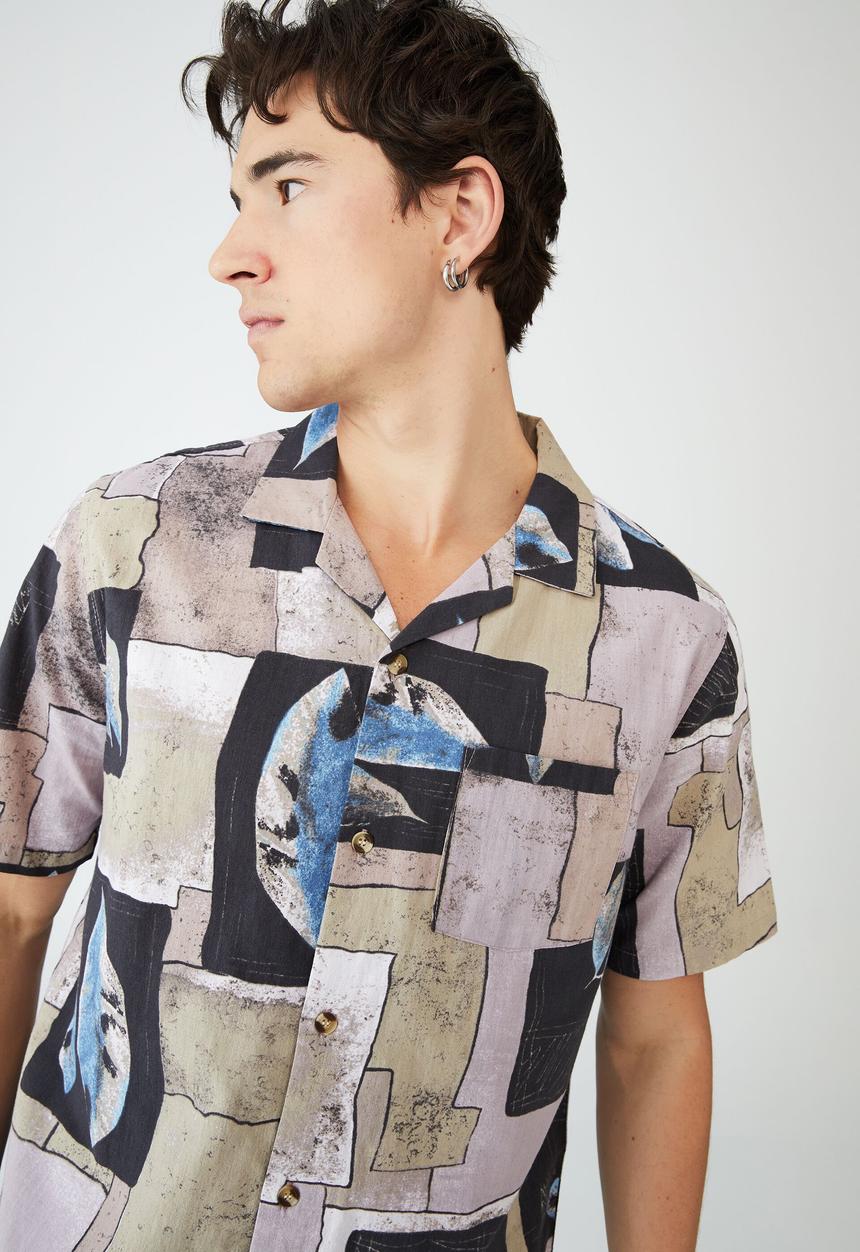 Cotton On - Riviera short sleeve shirt - maroon vintage pattern