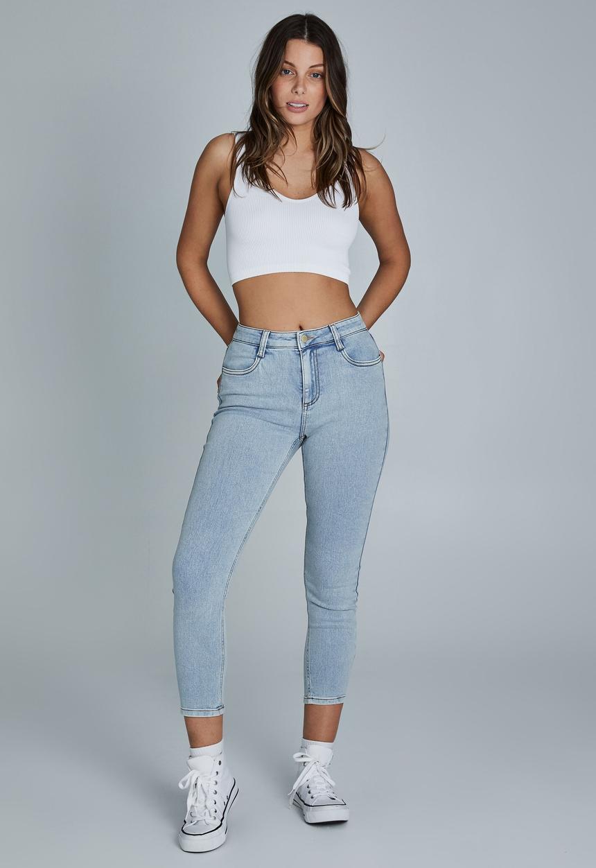 Cotton On - Mid rise cropped super stretch - roadknight blue pockets