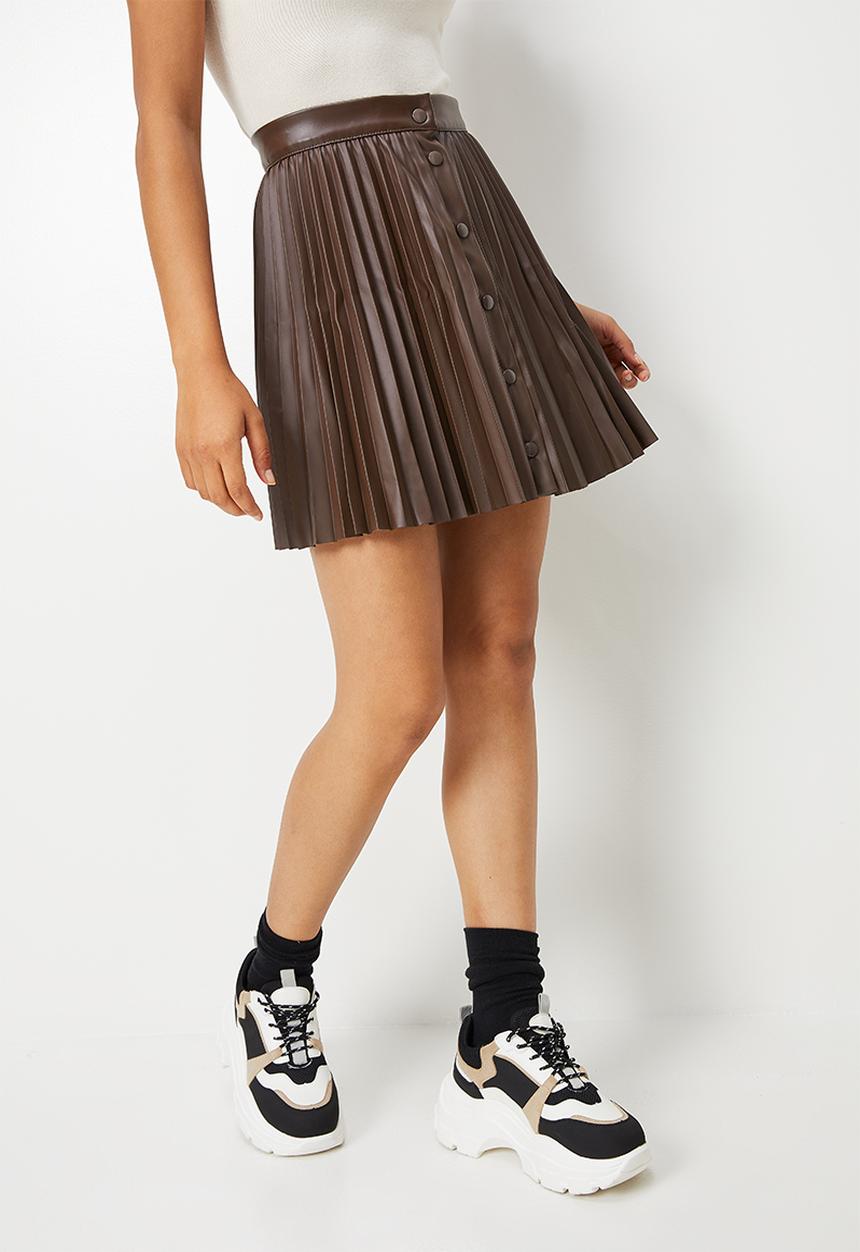 Blake - Pleated pu mini skirt - brown