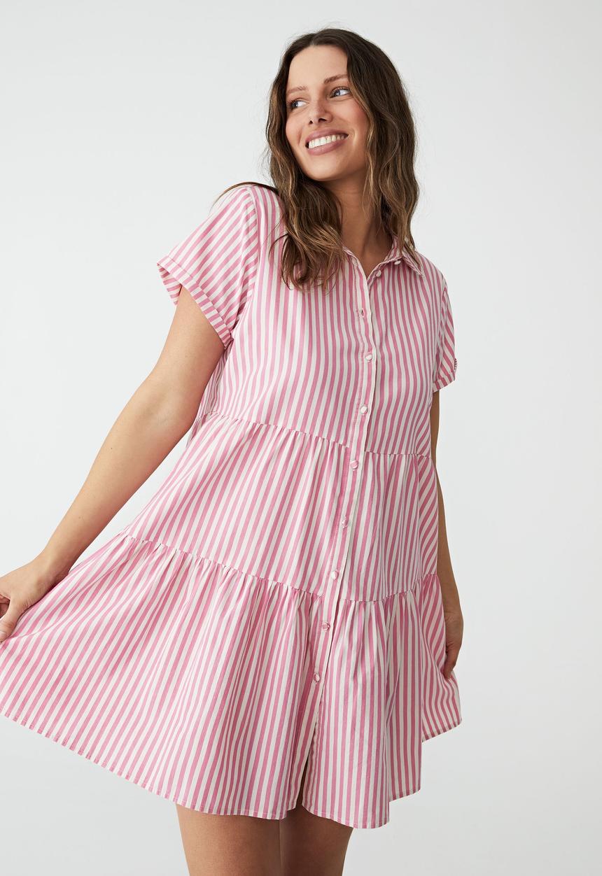Cotton On - Woven nikki mini shirt dress - hayley stripe wild orchid