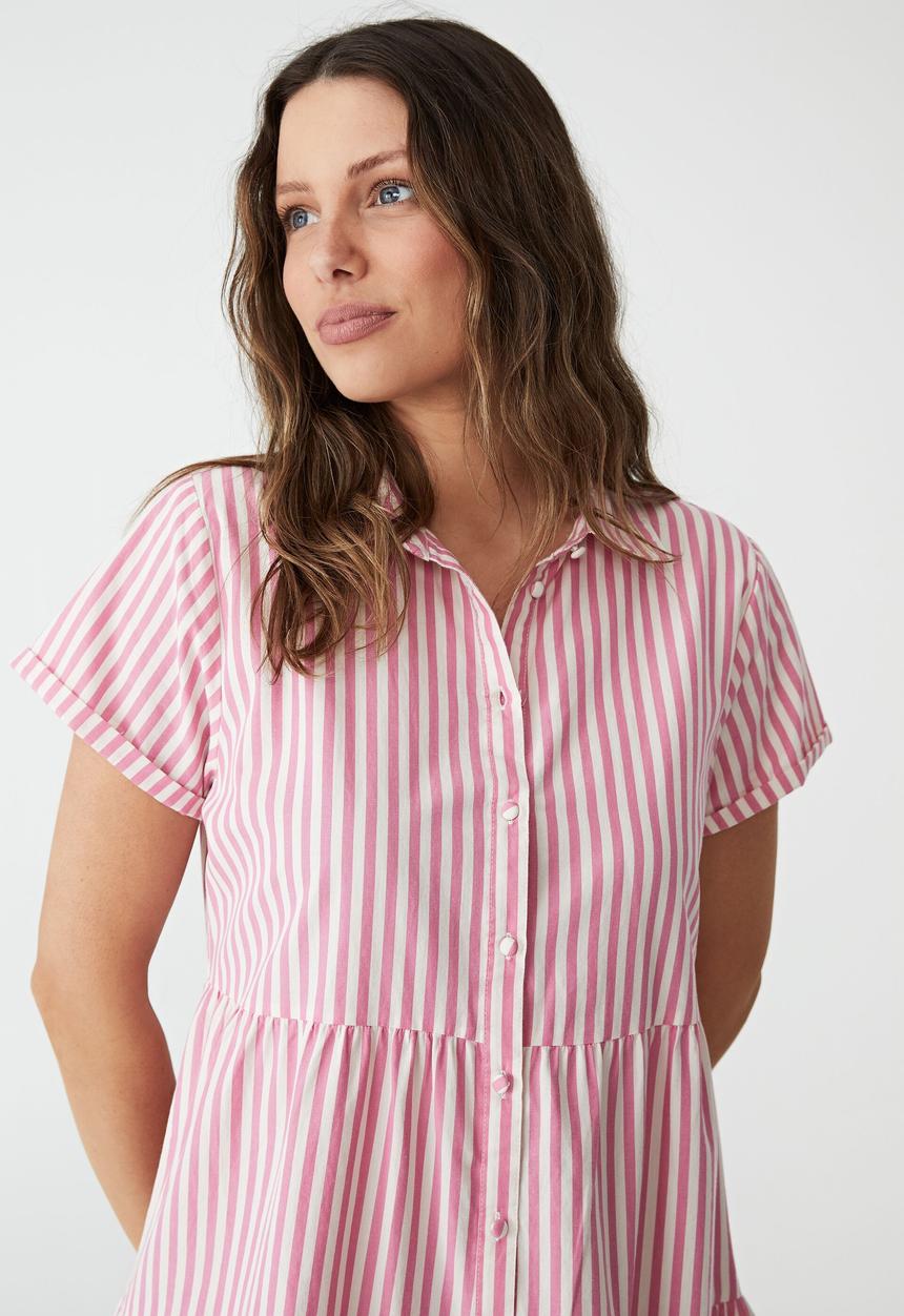 Cotton On - Woven nikki mini shirt dress - hayley stripe wild orchid
