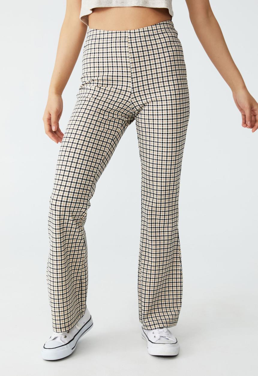 Cotton On - Petite pull on flare pant - ginny check micro black natural