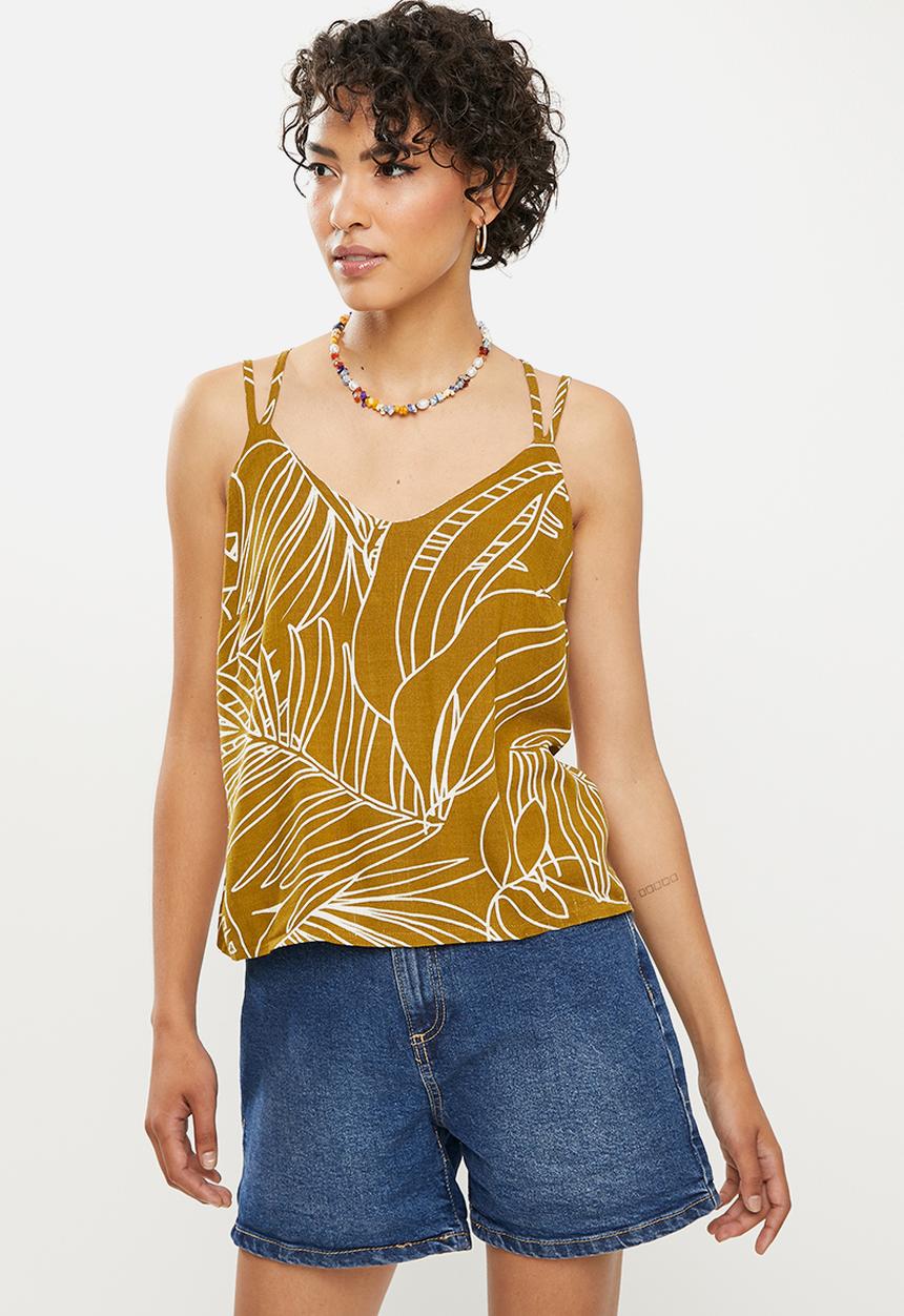 Me&B - Spaghetti strap cami with bust support - brown & white 