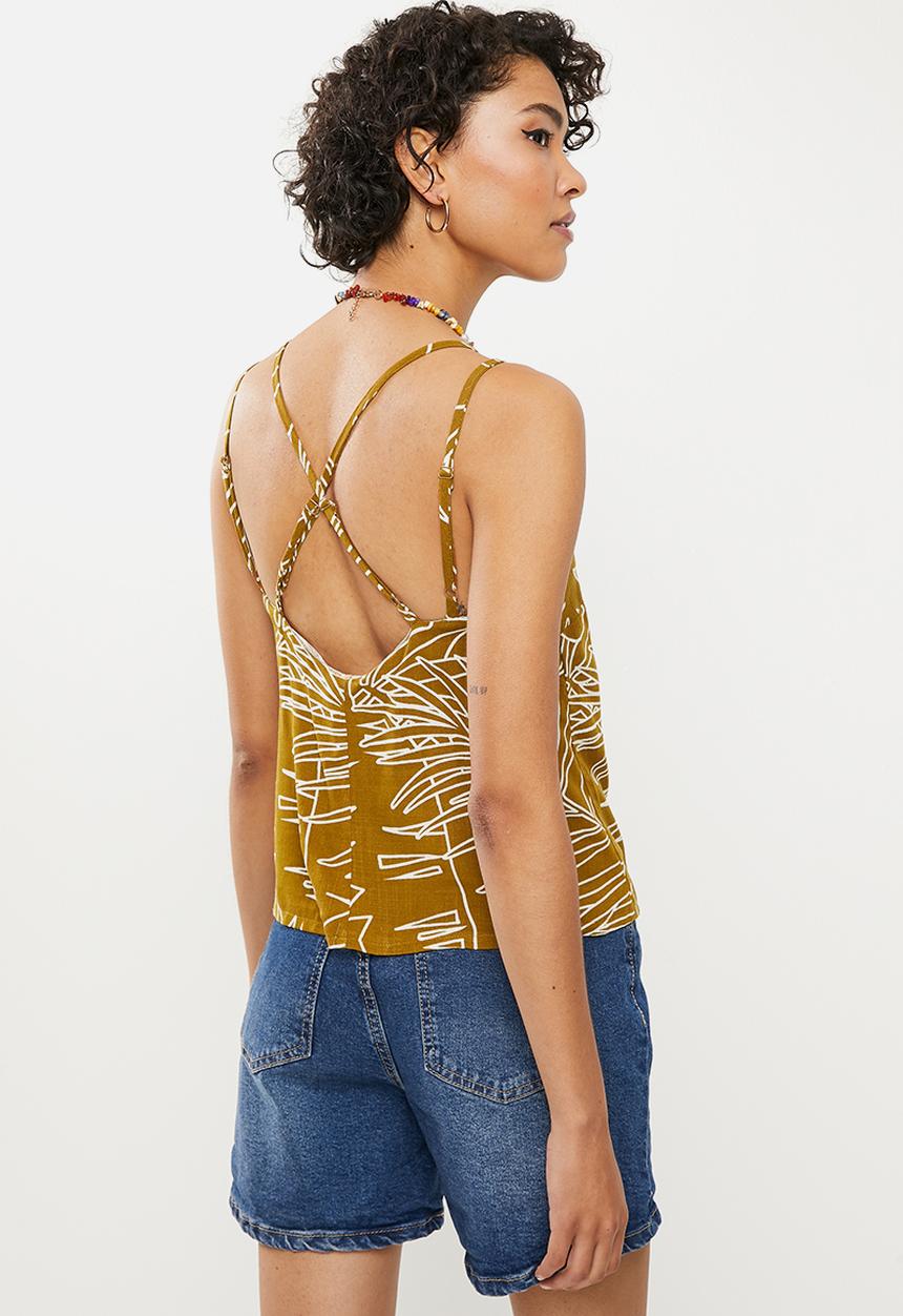 Me&B - Spaghetti strap cami with bust support - brown & white 