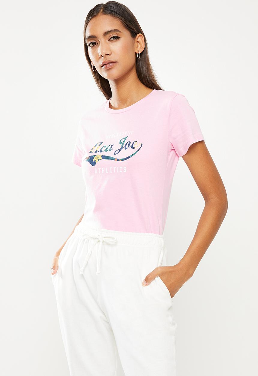 Aca Joe - Ladies aca joe palm print sj t-shirt - light pink