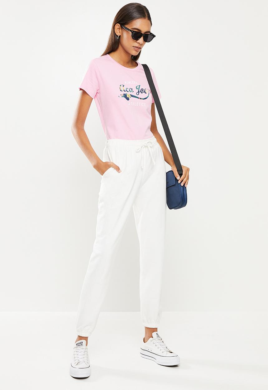Aca Joe - Ladies aca joe palm print sj t-shirt - light pink