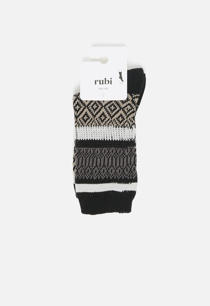 Rubi - Intarsia crew sock - black