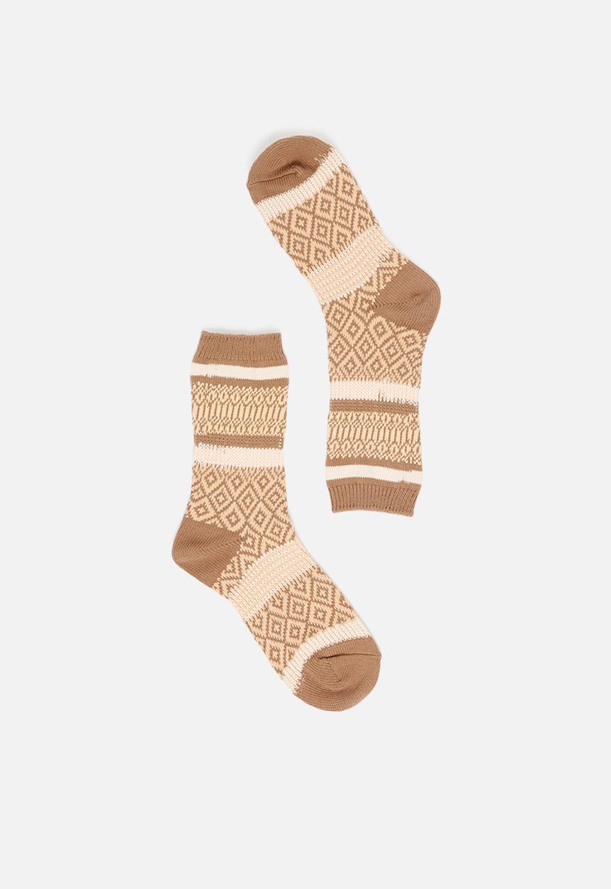 Rubi - Intarsia crew sock - cocoa bean