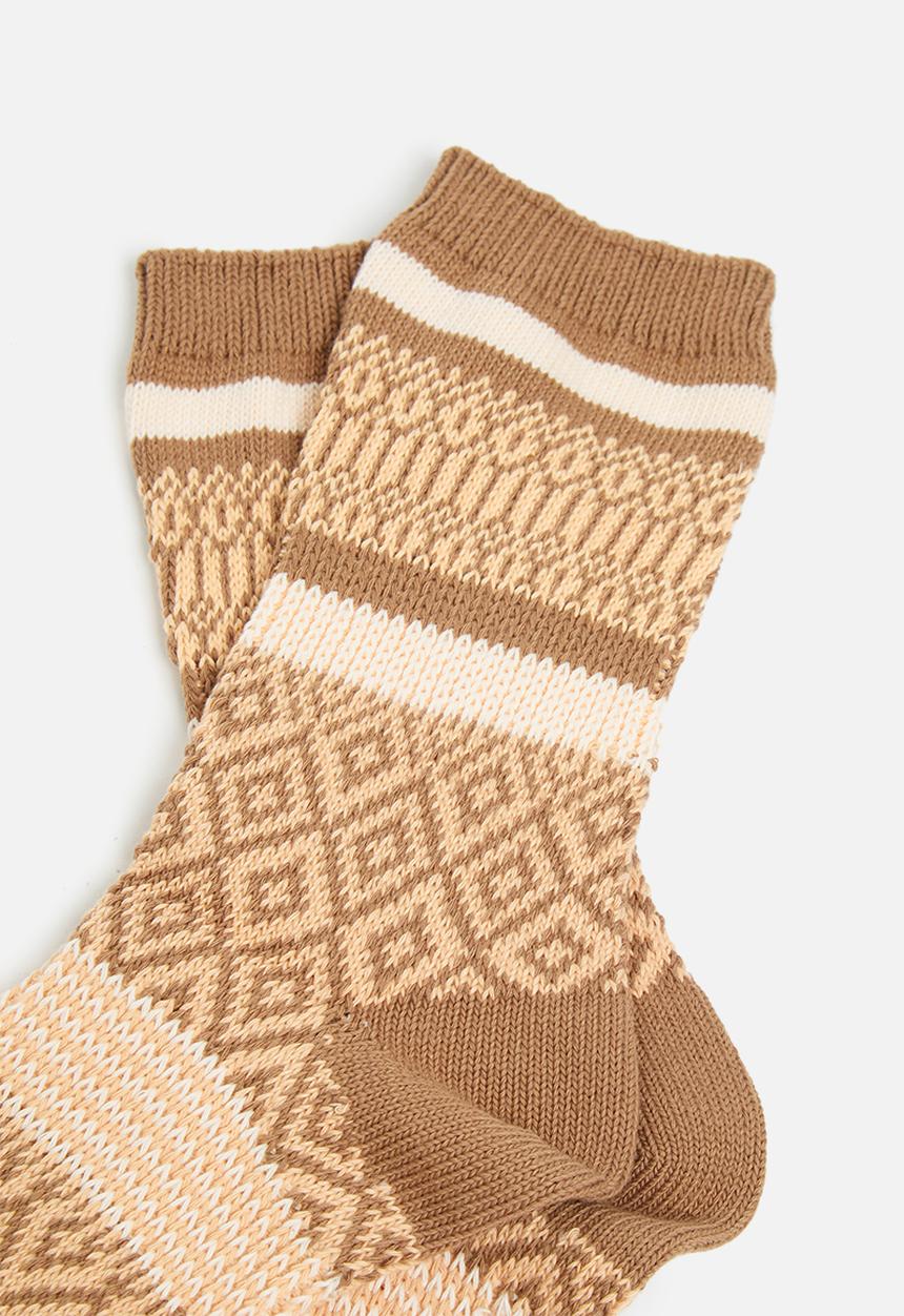 Rubi - Intarsia crew sock - cocoa bean