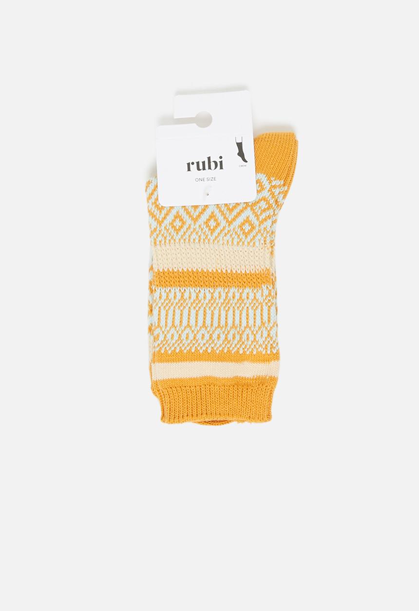 Rubi - Intarsia crew sock - mustard