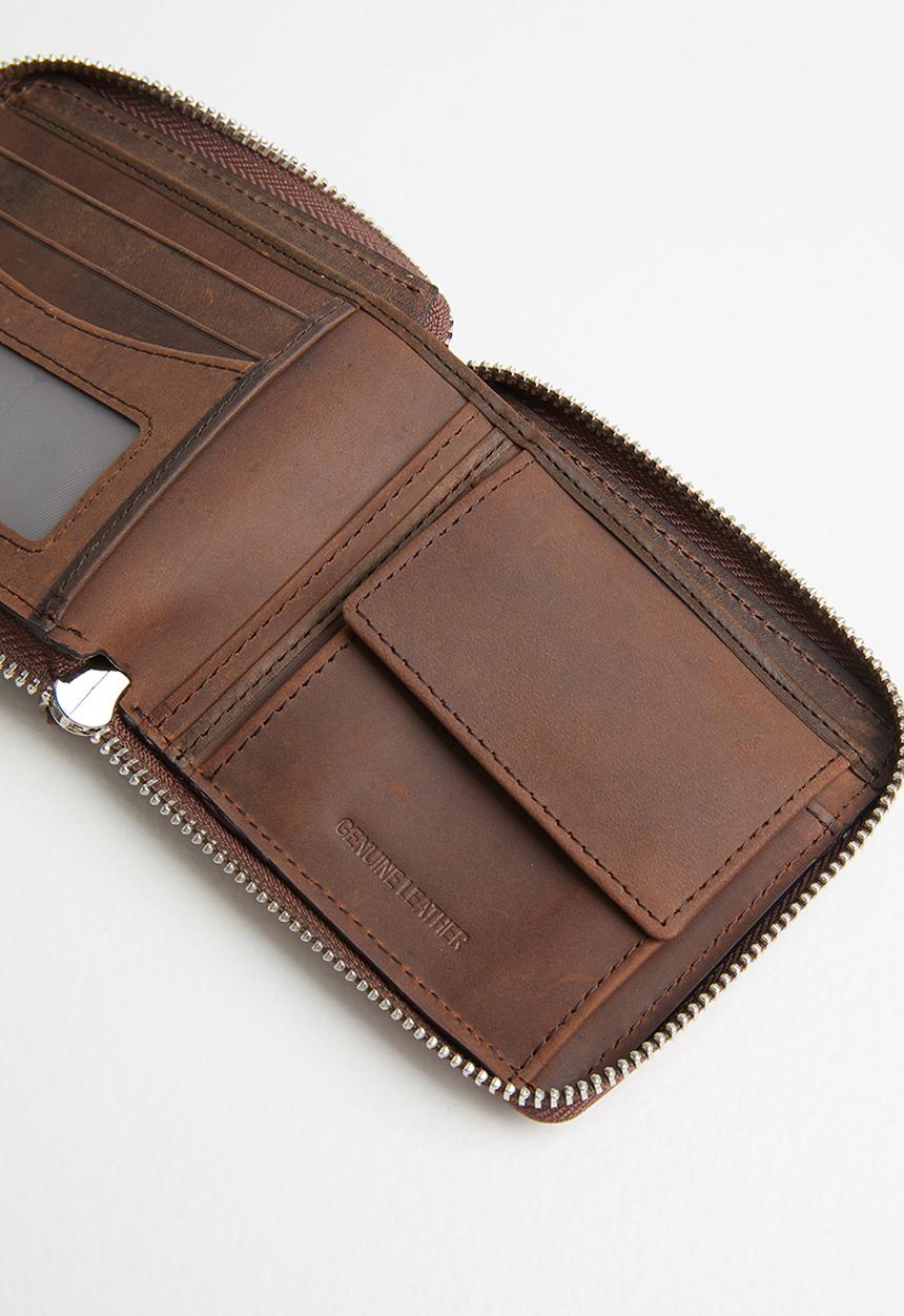 JEEP - Leather zip wallet - brown
