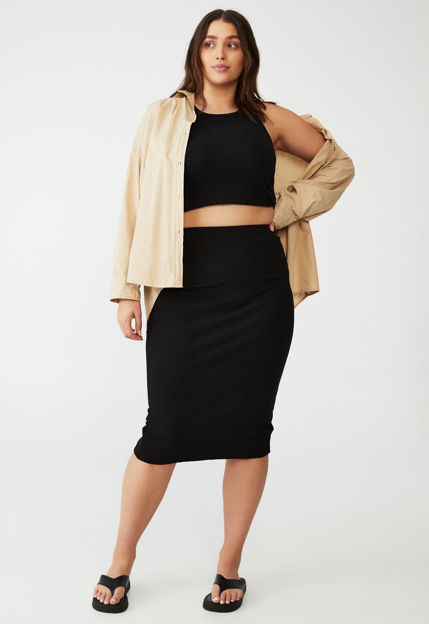 Cotton On - Curve essential rib tube skirt - black