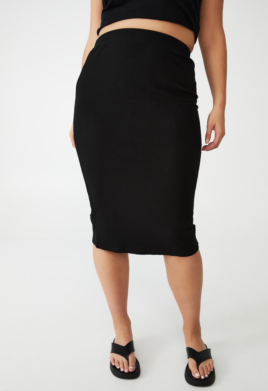 Cotton On - Curve essential rib tube skirt - black