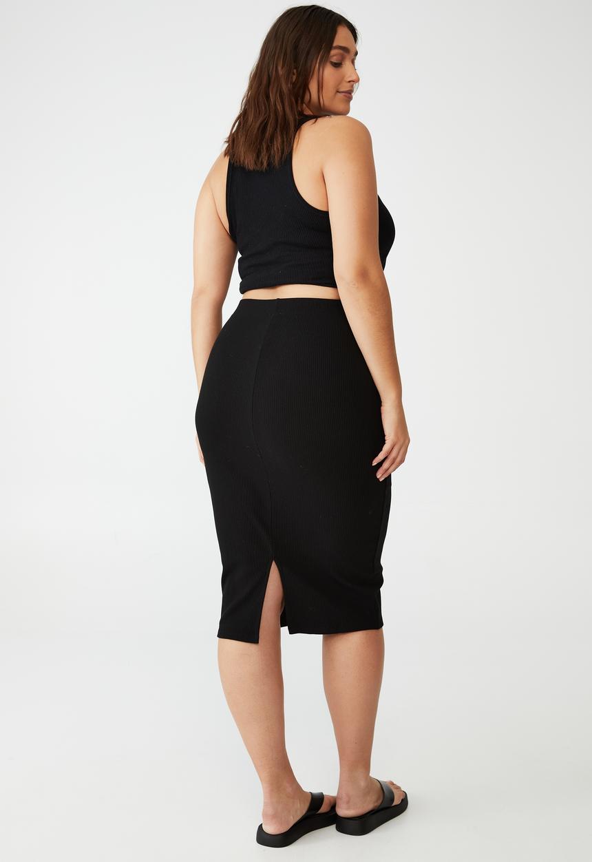 Cotton On - Curve essential rib tube skirt - black