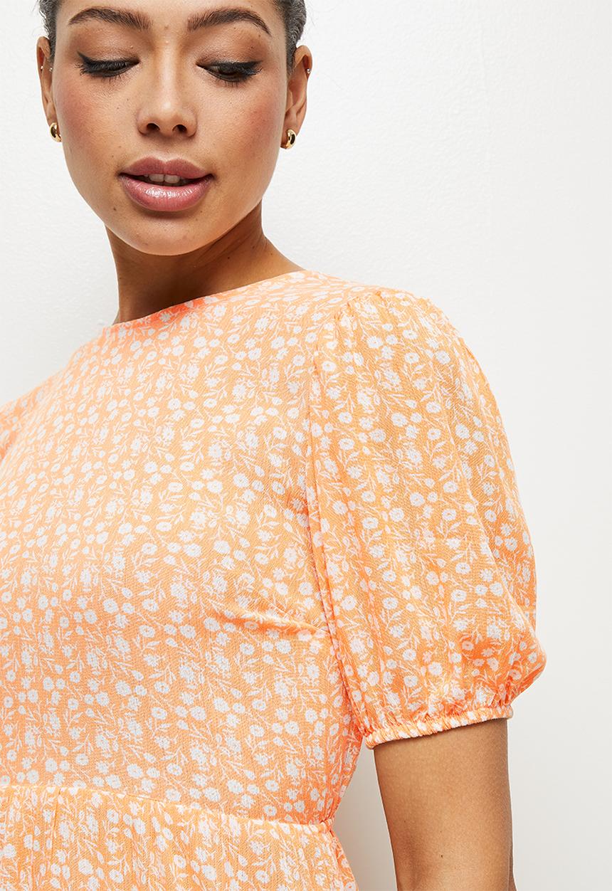 MILLA - Puff sleeve mini dress - melon ditsy