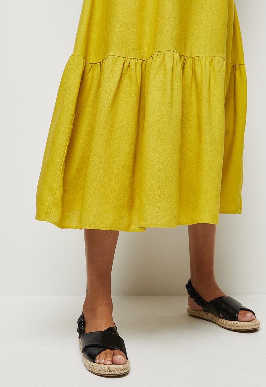 edit - Tiered hem linen midi - Ochre
