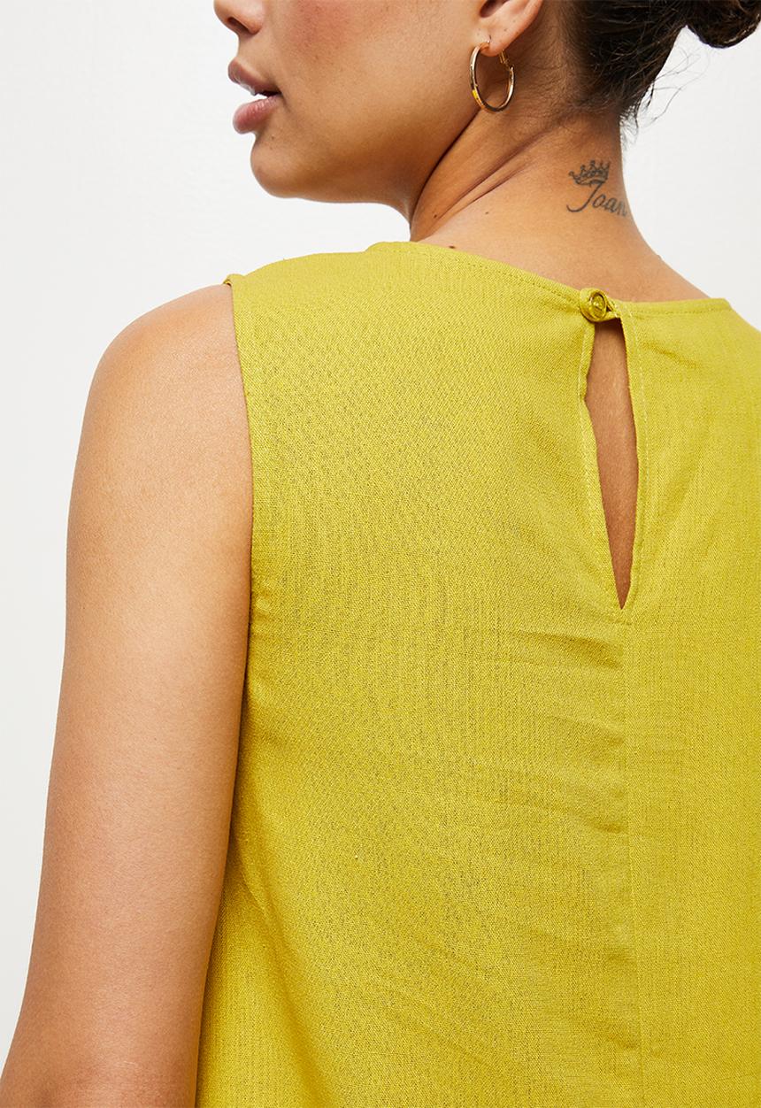edit - Tiered hem linen midi - Ochre