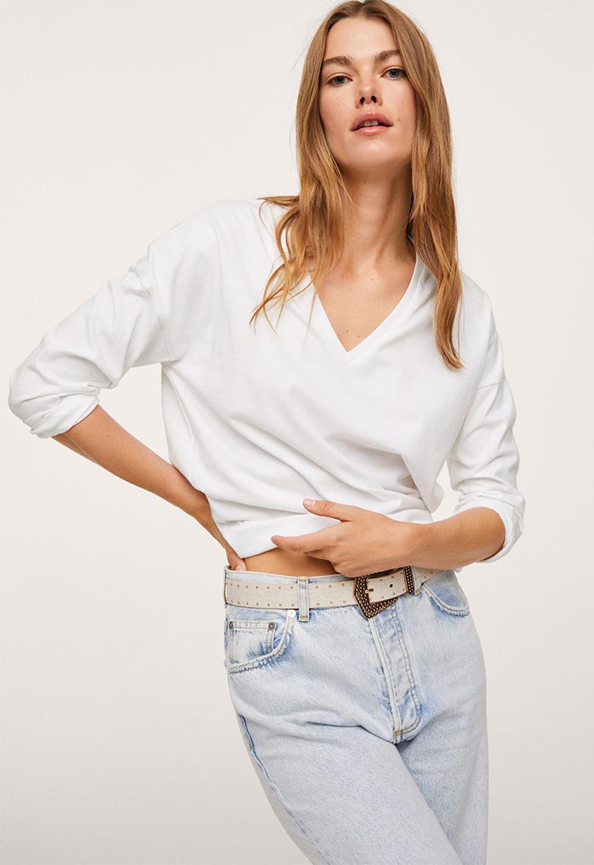 MANGO - T-shirt sacov - white