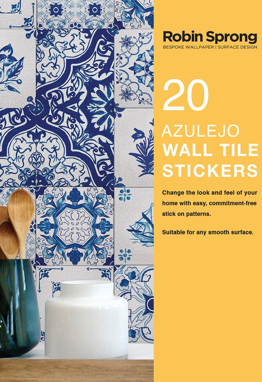 Robin Sprong - 20 azulejo wall tile stickers - blue
