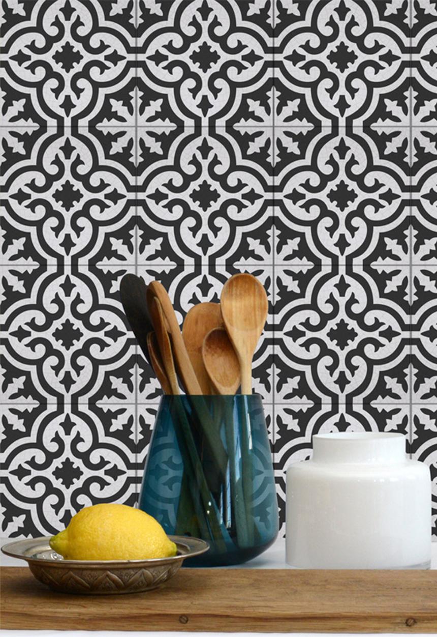 Robin Sprong - 20 florita wall tile stickers - black