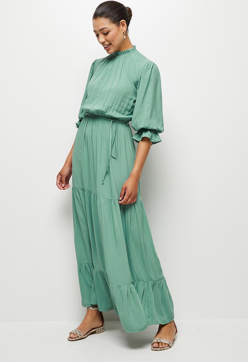 edit - Piecrust tiered fit & flare maxi dress - Sage