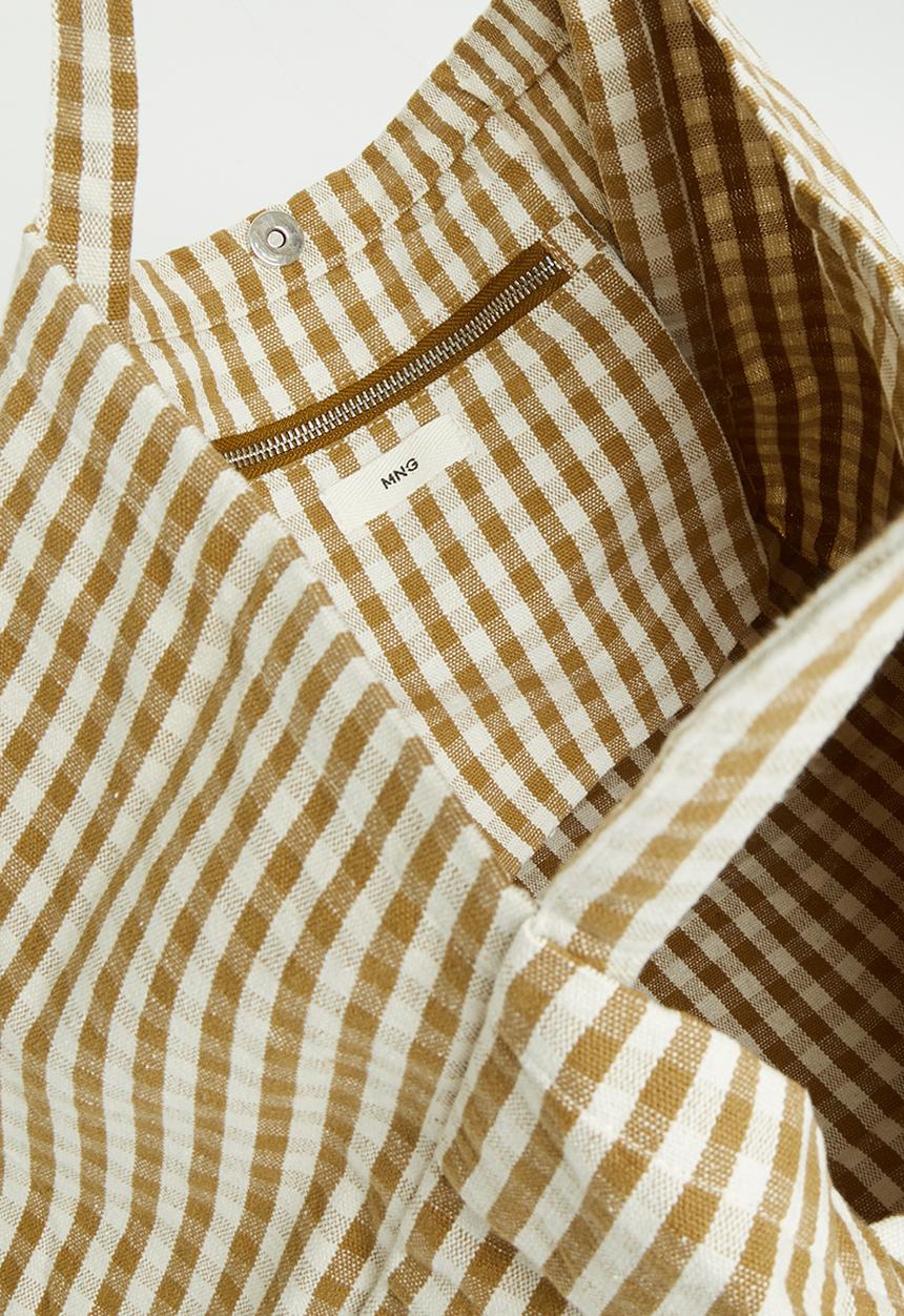 MANGO - Gingham-check fabric shopper bag - mustard