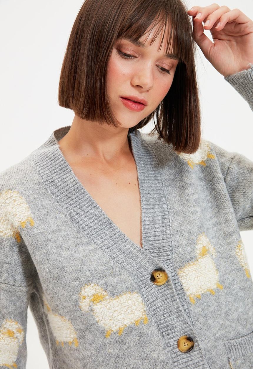 Trendyol - Jacquard knit cardigan - grey