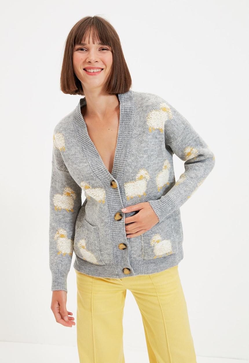Trendyol - Jacquard knit cardigan - grey
