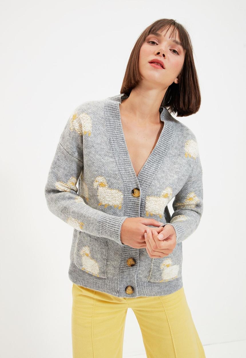 Trendyol - Jacquard knit cardigan - grey