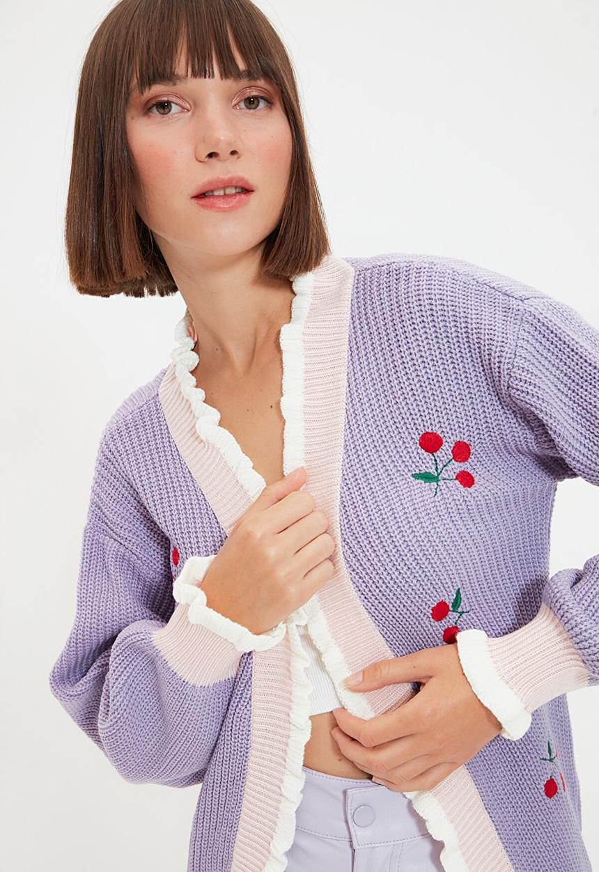Trendyol - Embroidered knit cardigan - lilac