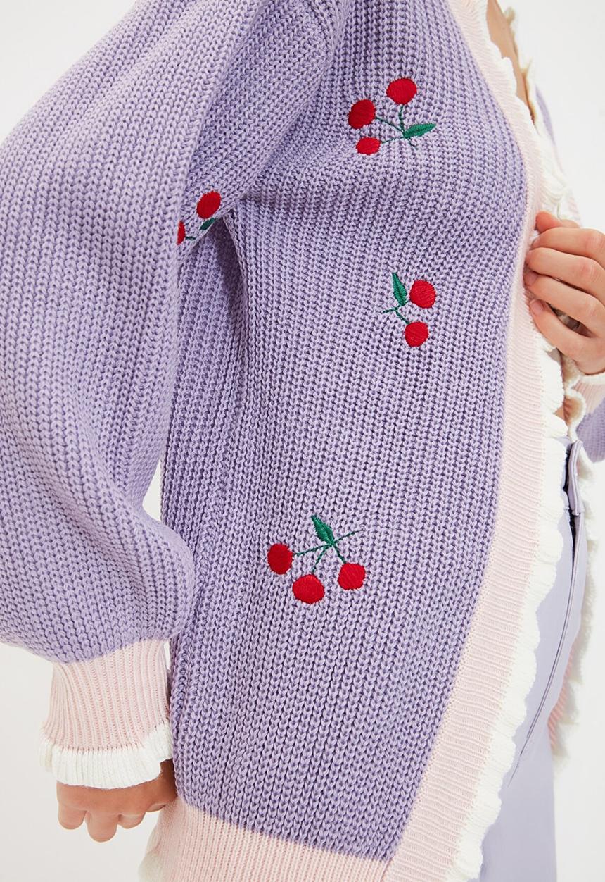 Trendyol - Embroidered knit cardigan - lilac