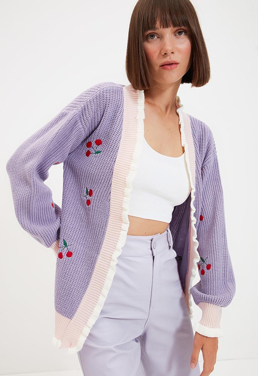 Trendyol - Embroidered knit cardigan - lilac