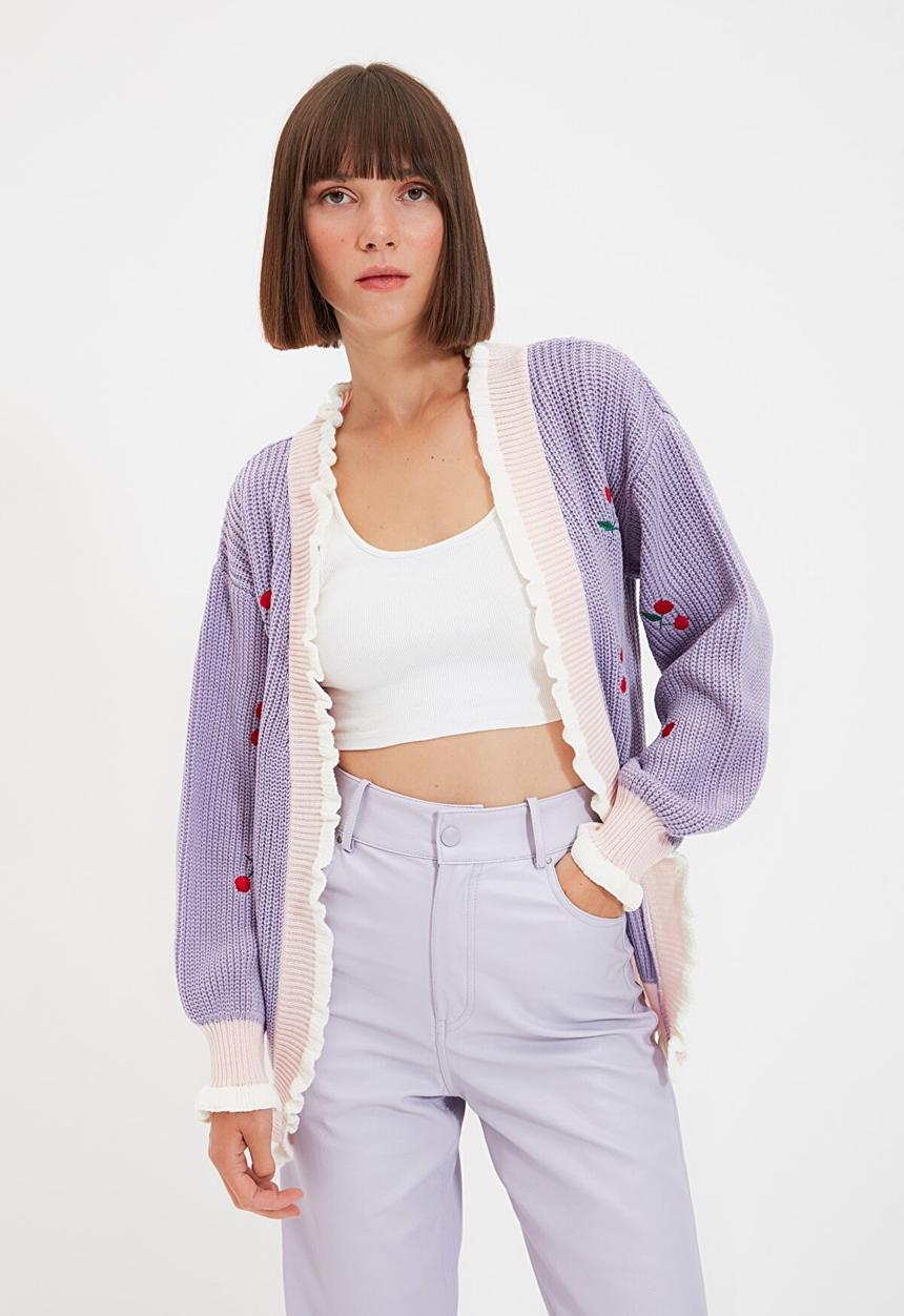 Trendyol - Embroidered knit cardigan - lilac