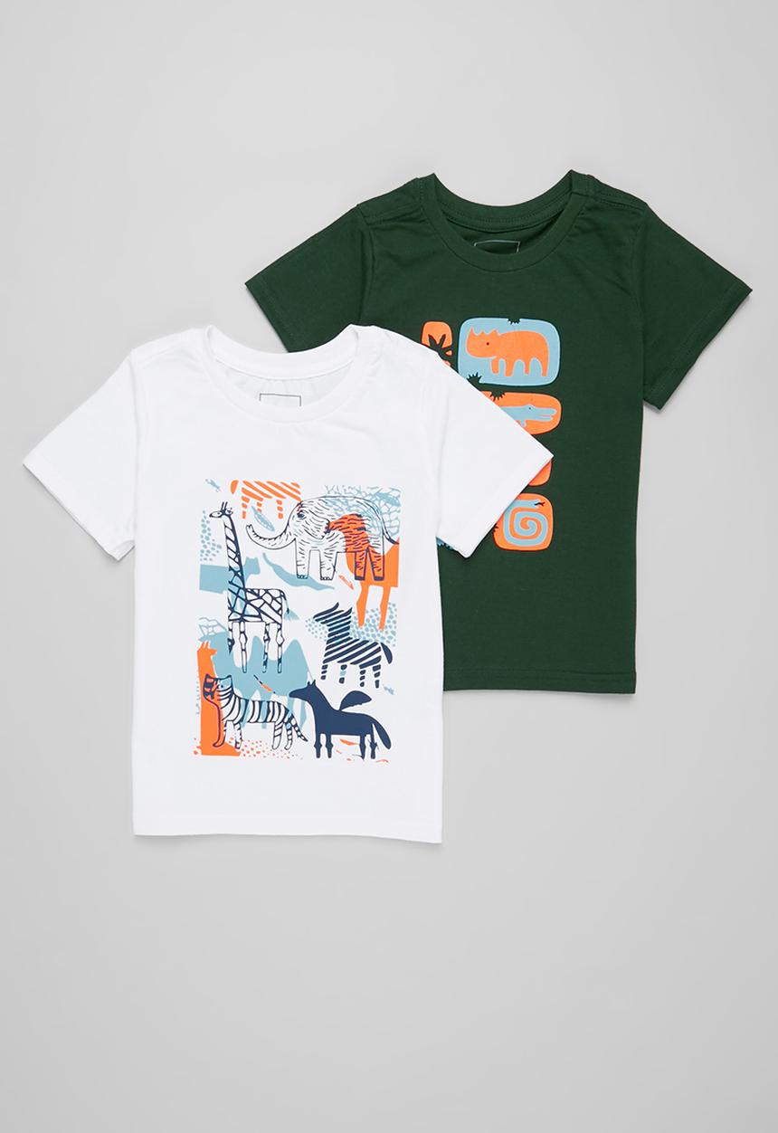 Pop Candy - Boys 2 pack graphic t-shirt - green & white