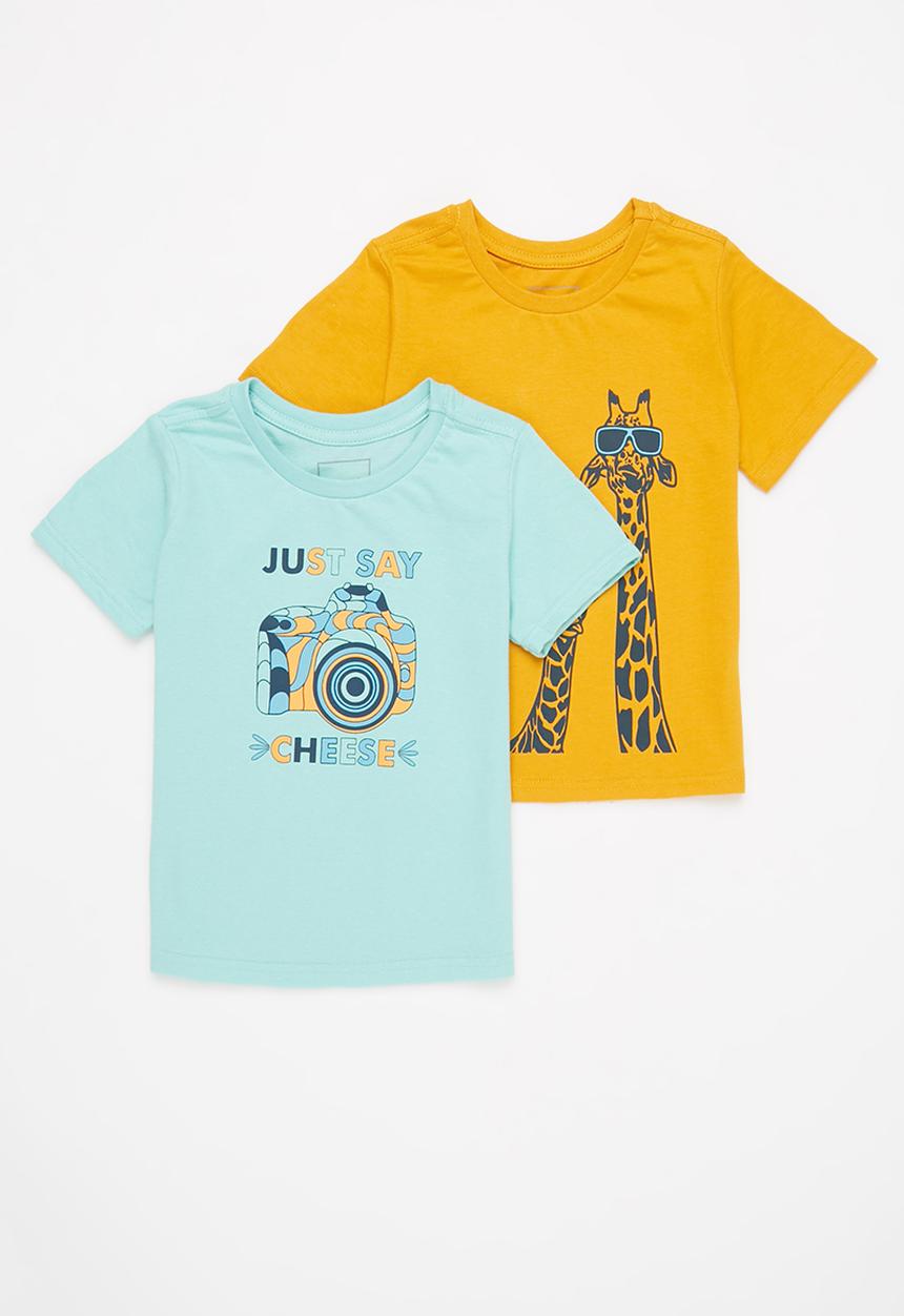 Pop Candy - Boys 2 pack graphic short sleeve t-shirt - green & mustard