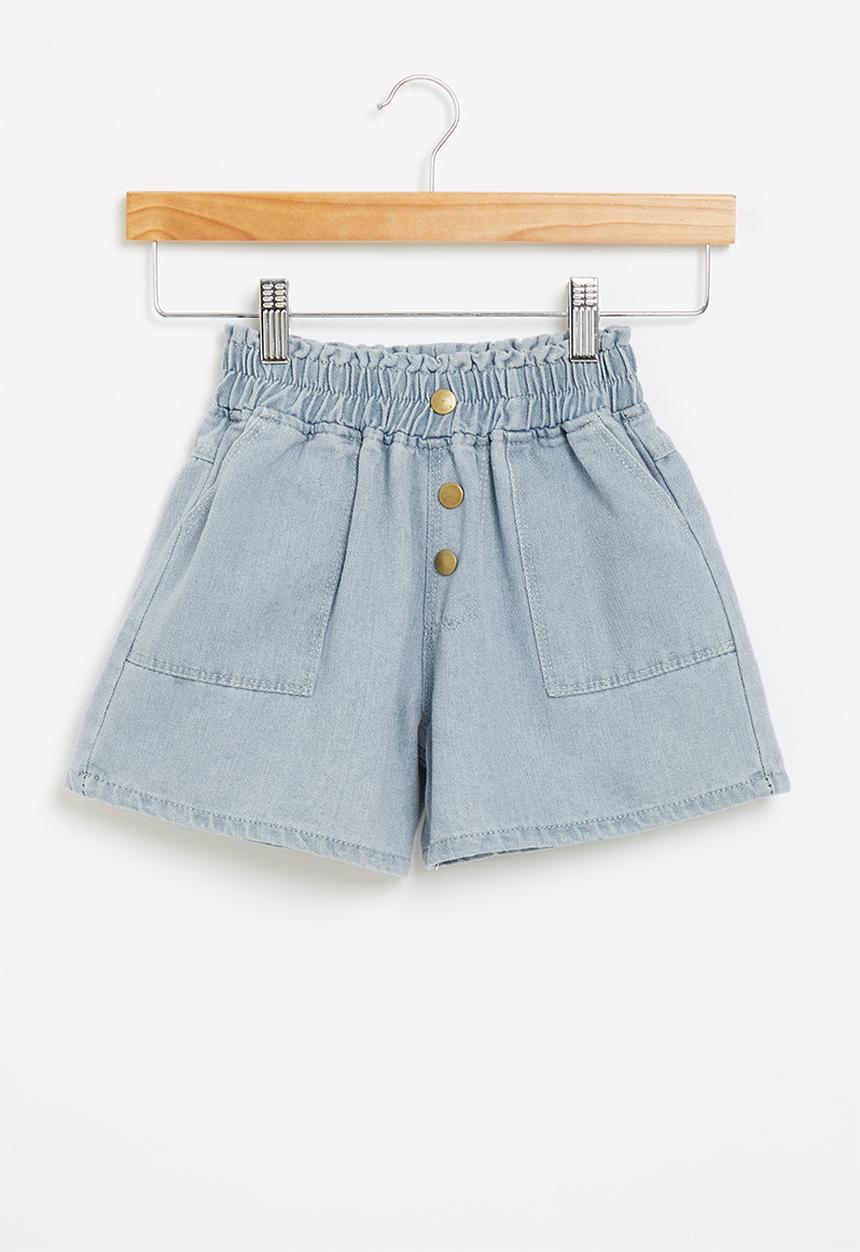 Pop Candy - Girls denim shorts with buttons - blue