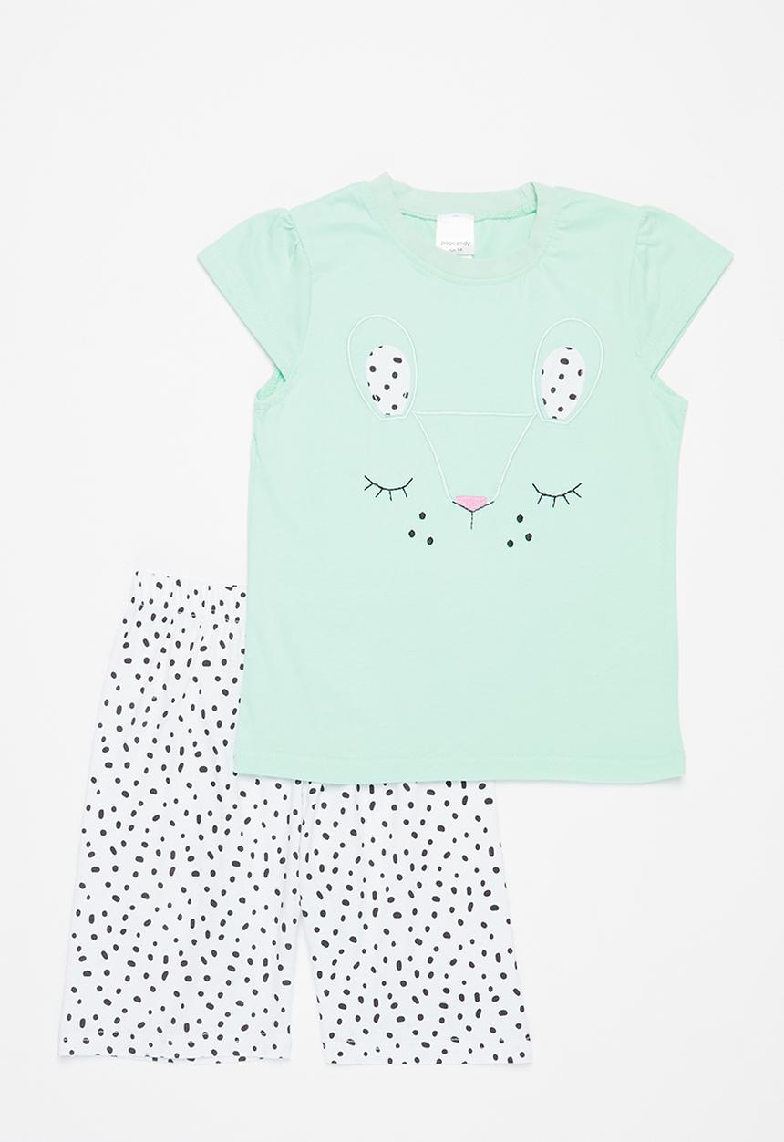 Pop Candy - Girls tee & shorts set - mint & white 