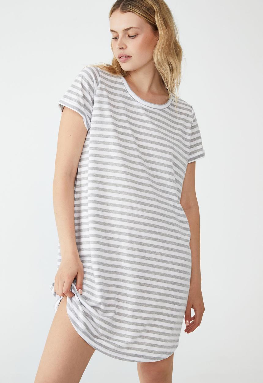 Cotton On - Tina T-shirt dress 2 - white grey stripe