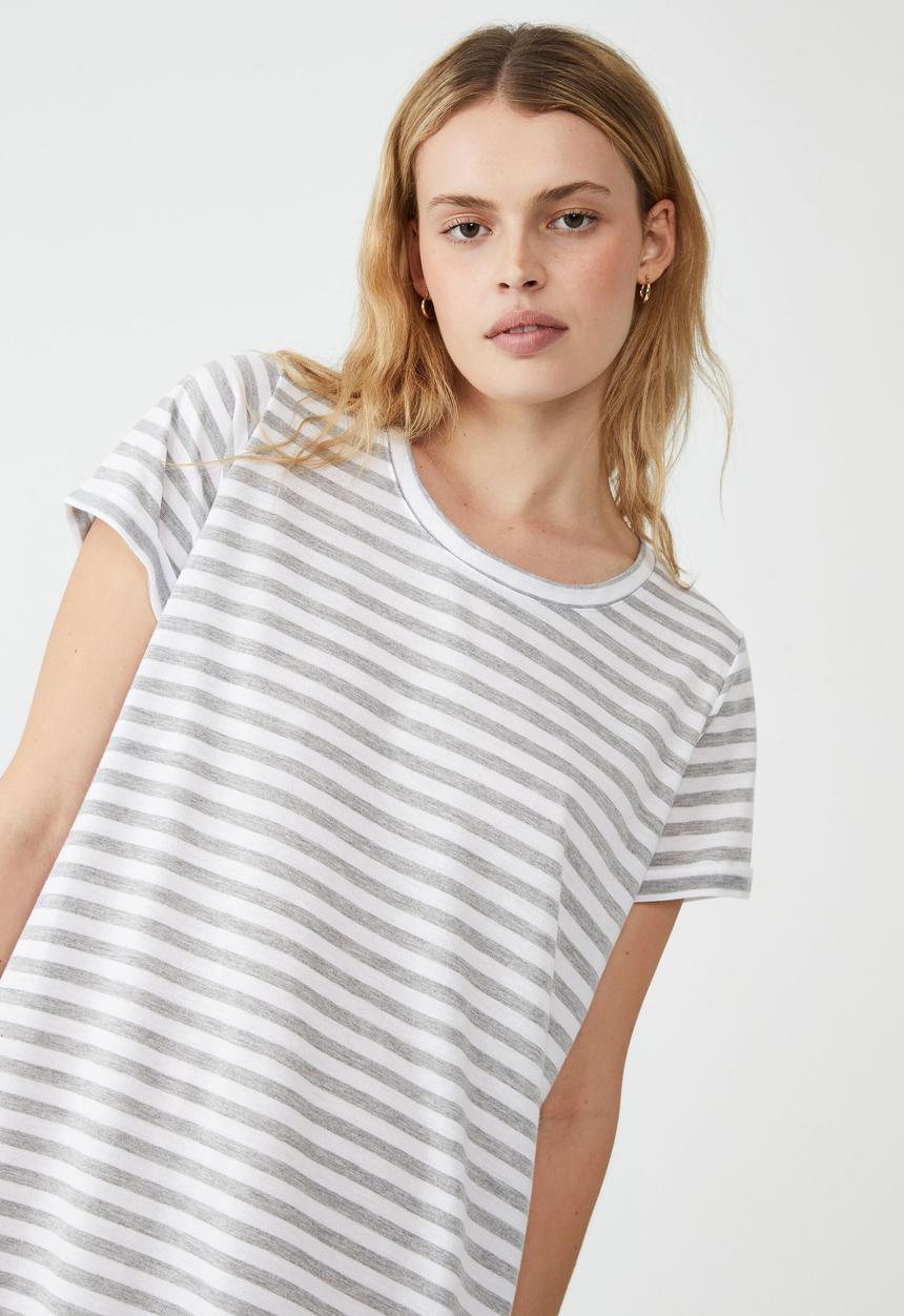 Cotton On - Tina T-shirt dress 2 - white grey stripe